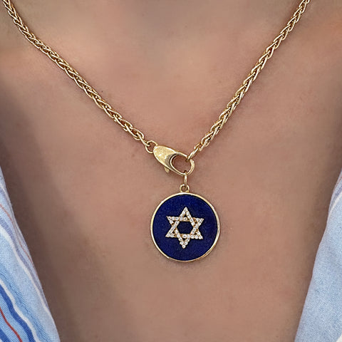 14K Yellow Gold Diamond and Lapis Star of David Pendant