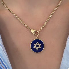 14K Yellow Gold Diamond and Lapis Star of David Pendant