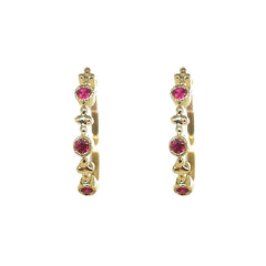 14K Yellow Gold Ruby Hoop Earrings