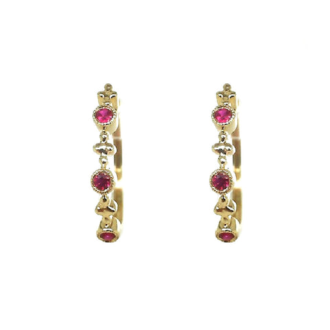 14K Yellow Gold Ruby Hoop Earrings