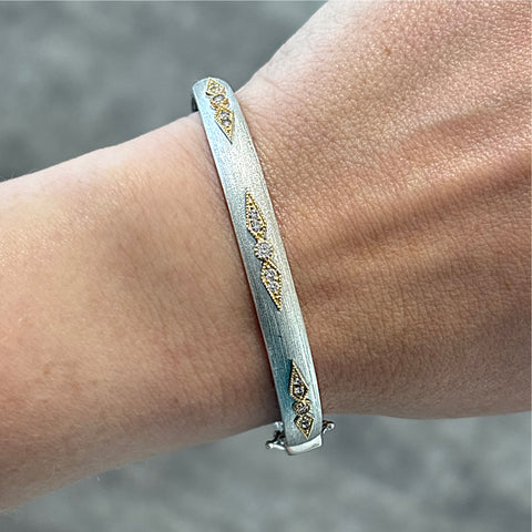 14K Yellow Gold and Sterling Silver Diamond Bangle