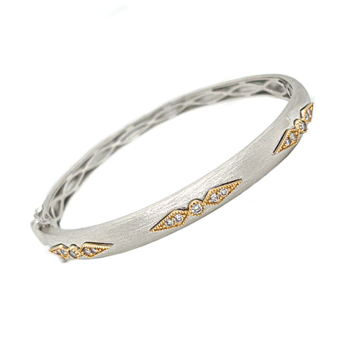 14K Yellow Gold and Sterling Silver Diamond Bangle