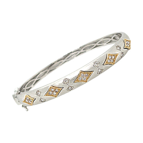 14K Yellow Gold and Sterling Silver Diamond Bangle