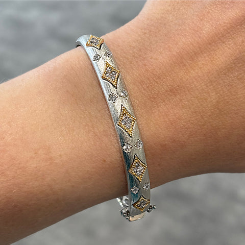 14K Yellow Gold and Sterling Silver Diamond Bangle