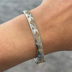 14K Yellow Gold and Sterling Silver Diamond Bangle