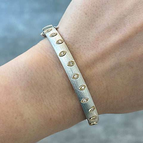 Sterling Silver and 14K Yellow Gold Diamond Bangle Bracelet