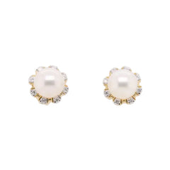 14K Yellow Gold Pearl and Diamond Earrings
