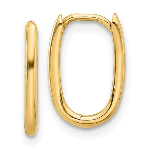 14K Yellow Gold Oval Huggie Hoop Earrings