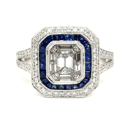 14K White Gold Diamond and Sapphire Ring