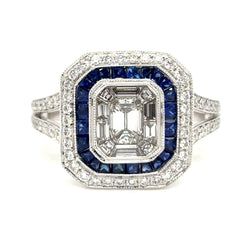 14K White Gold Diamond and Sapphire Ring