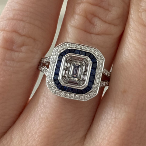 14K White Gold Diamond and Sapphire Ring