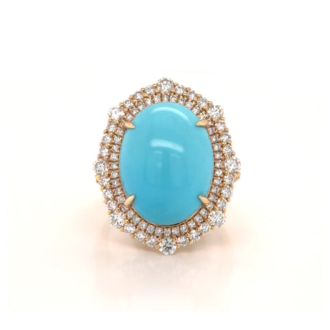 14K Yellow Gold Turquoise and Diamond Ring