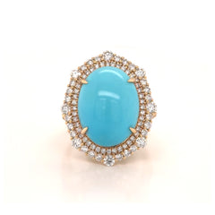 14K Yellow Gold Turquoise and Diamond Ring