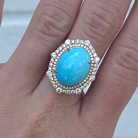 14K Yellow Gold Turquoise and Diamond Ring