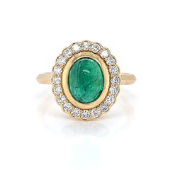 14K Yellow Gold Emerald and Diamond Ring