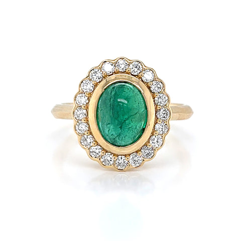 14K Yellow Gold Emerald and Diamond Ring