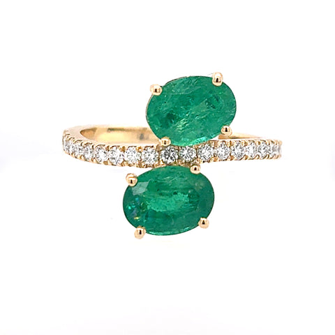 14K Yellow Gold Emerald and Diamond Ring