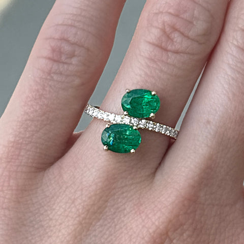 14K Yellow Gold Emerald and Diamond Ring