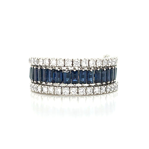 14K White Gold Sapphire and Diamond Exandable Ring