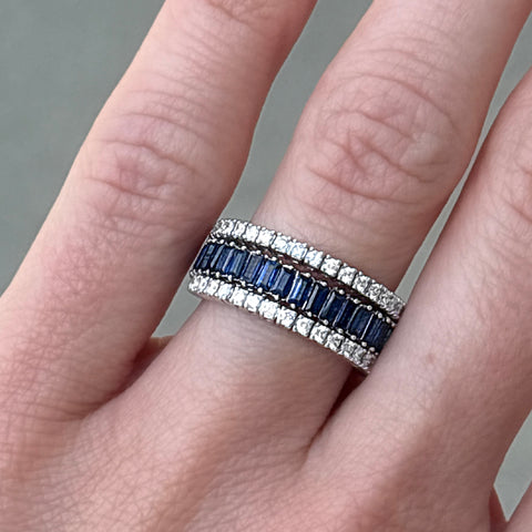 14K White Gold Sapphire and Diamond Exandable Ring