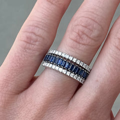 14K White Gold Sapphire and Diamond Exandable Ring
