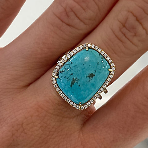 14K Yellow Gold Turquoise and Diamond Ring