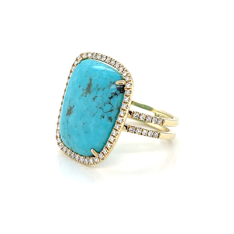 14K Yellow Gold Turquoise and Diamond Ring