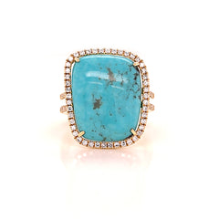 14K Yellow Gold Turquoise and Diamond Ring