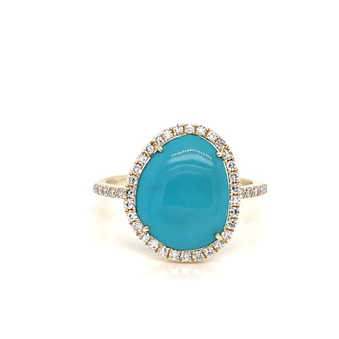 14K Yellow Gold Turquoise and Diamond Ring