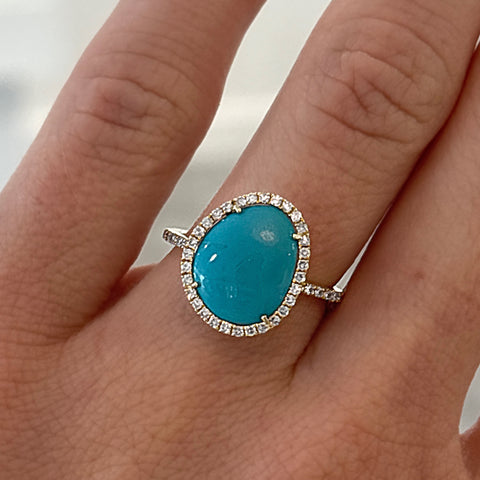 14K Yellow Gold Turquoise and Diamond Ring