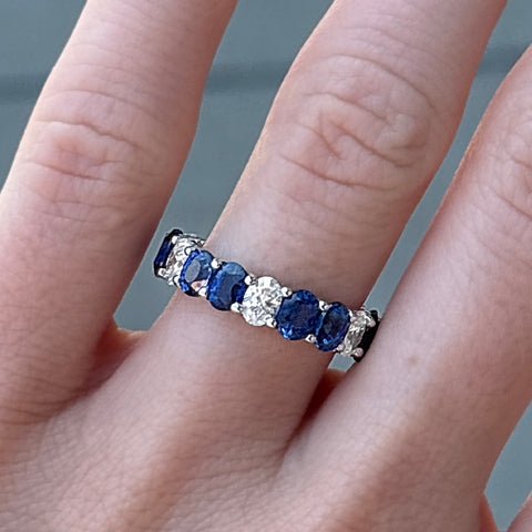 18K White Gold Sapphire and Diamond Eternity Ring