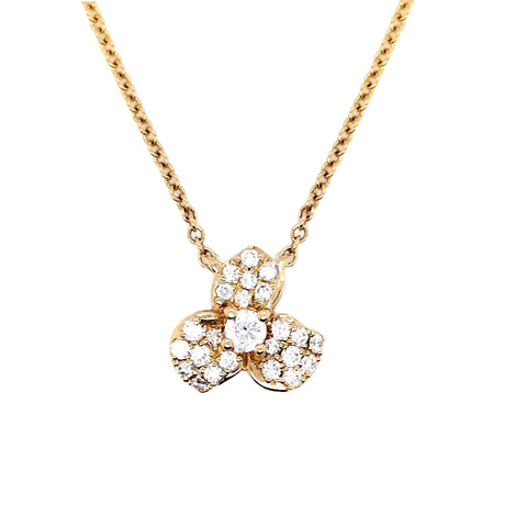 14K Yellow Gold Diamond Flower Necklace