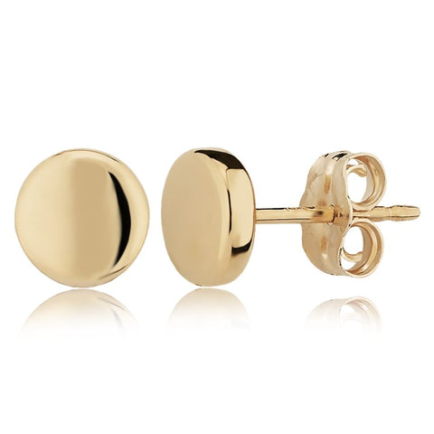 14K Yellow Gold Round Disc Stud Earrings