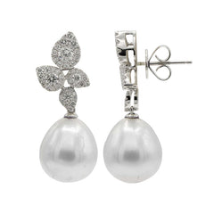 18K White Gold Diamond and South Sea Pearl Earrings