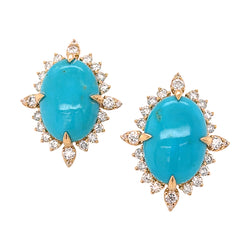 14K Yellow Gold Turquoise and Diamond Earrings