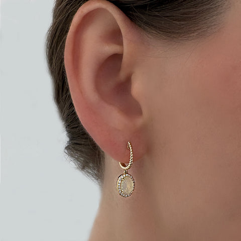 14K Yellow Gold Opal and Diamond Drop Earrings