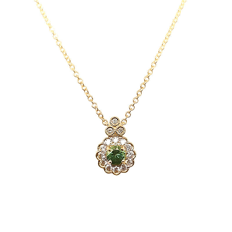 14K Yellow Gold Emerald and Diamond Necklace