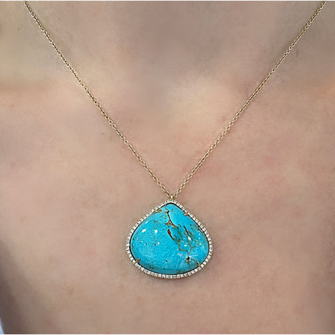 14K Yellow Gold Turquoise and Diamond Necklace