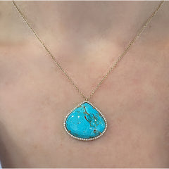 14K Yellow Gold Turquoise and Diamond Necklace