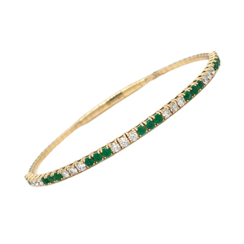 14K Yellow Gold Emerald and Diamond Bangle Bracelet
