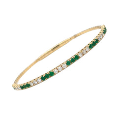 14K Yellow Gold Emerald and Diamond Bangle Bracelet