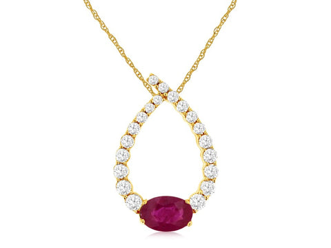 14K Yellow Gold Ruby and Diamond Necklace