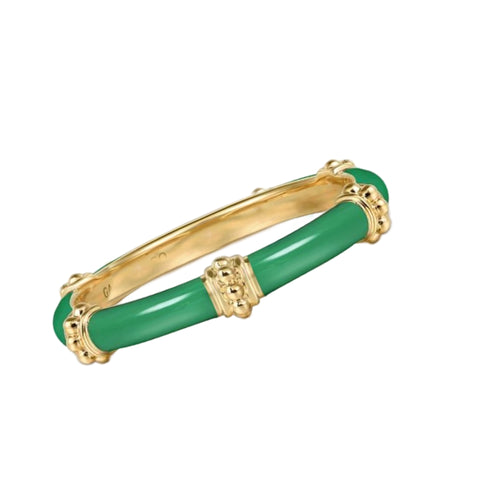 14K Yellow Gold Green Enamel Band