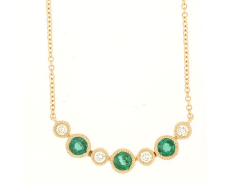 14K Yellow Gold Emerald and Diamond Bar Necklace