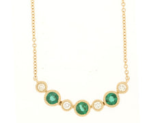 14K Yellow Gold Emerald and Diamond Bar Necklace