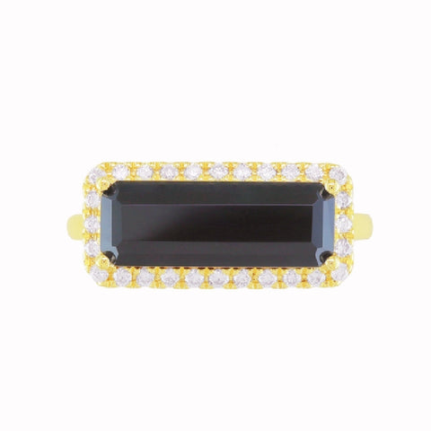 14K Yellow Gold Black Agate and Diamond Ring