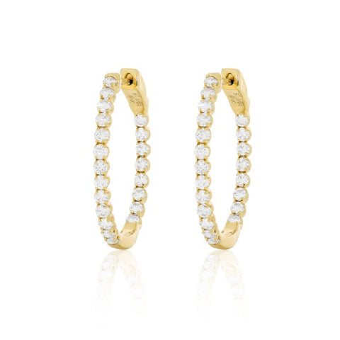 14K Yellow Gold Diamond Hoop Earrings