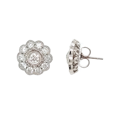 14K White Gold Diamond Button Earrings