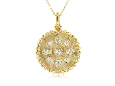 14K Yellow Gold Diamond Disc Pendant
