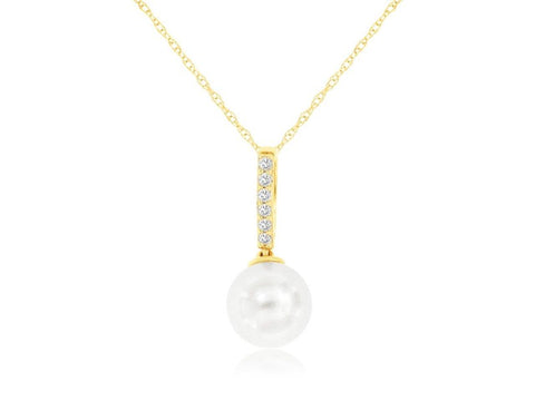 14K Yellow Gold Pearl and Diamond Pendant